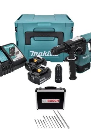 Produit De Marque Makita DHR 243 RFJ Perforateur sans fil 18 V 2,0 J SDS plus Brushless + 2x Batteries 3,0 Ah + Chargeur + Jeu de 11 forets + Makpac
