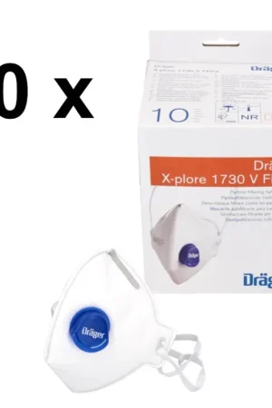 Dräger X-plore 1730 V FFP3 NR D Masques de protection respiratoire - 100 pièces (10x 3951088) FFP3 filtrant les particules taille universelle avec respirateur à valve CoolMAX Marque