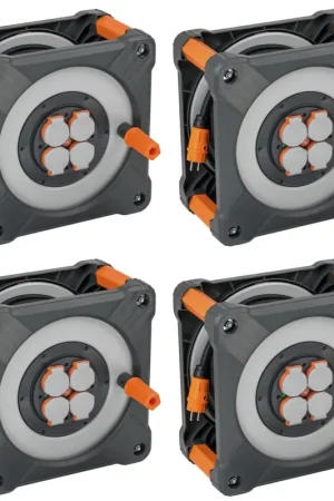 Brennenstuhl professionalLINE set 4x enrouleurs de câble avec protection complète contre le retournement (4x 9202330100) 33 m 4 prises IP44 BGI 608 Authentique