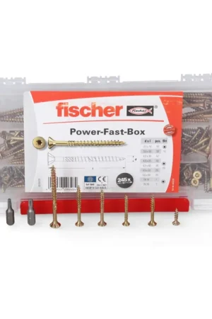 Fischer Power-Fast Box Tête fraisée avec double filetage, 245 pcs. - 3,5 - 5 mm - Torx galvanisé, passivé jaune ( 667005 ) Bon Marché