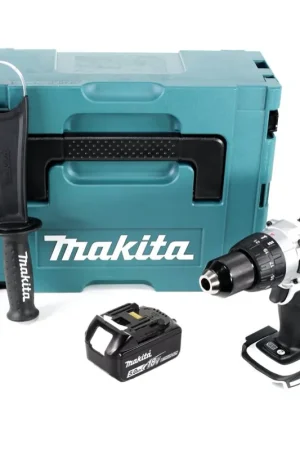Authentique Makita DDF 458 T1J W perceuse-visseuse sans fil 18 V 91 Nm blanc + 1x batterie 5,0 Ah + Makpac - sans chargeur