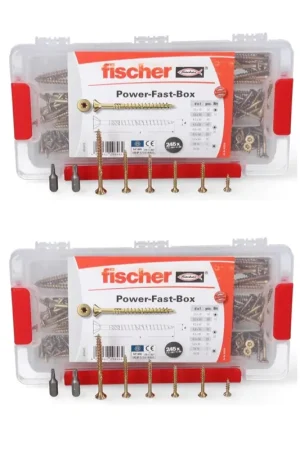 Fischer Power-Fast Box Set - 2x 245 Pièces 3,5 - 5 mm (2x 667005) tête fraisée avec double filetage Torx, galvanisé, passivé jaune Authentique