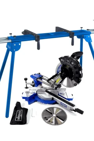 Jusqu'à Épuisement Des Stocks Scie à tronçonner Scheppach HM254 2000 W 255 mm + châssis de scie à tronçonner universel UMF 2000 2 m + 1x lame de scie 60 Z HW + 1x lame de scie 48 Z HW