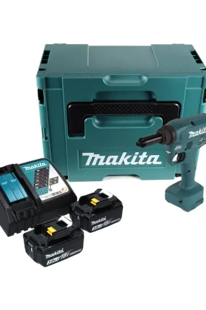 Nouveauté Makita DRV 250 RFJ Outil de pose de rivets aveugles sans fil 18 V 20 kN brushless + 2x Batteries 3.0 Ah + Chargeur + Makpac