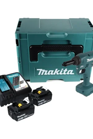 Dernière Chance Makita DRV 250 RMJ Pose de rivets aveugles sur batterie 18 V 20 kN brushless + 2x Batteries 4.0 Ah + Chargeur + Makpac