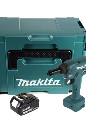 Makita DRV 250 T1J Outil de pose de rivets aveugles sans fil 18 V 20 kN brushless + 1x Batterie 5,0 Ah + Makpac - sans chargeur Commander Vite