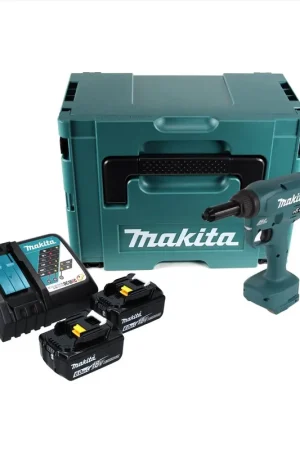 Prix Choc Makita DRV 250 RGJ Outil de pose de rivets aveugles sans fil 18 V 20 kN brushless + 2x Batteries 6.0 Ah + Chargeur + Makpac