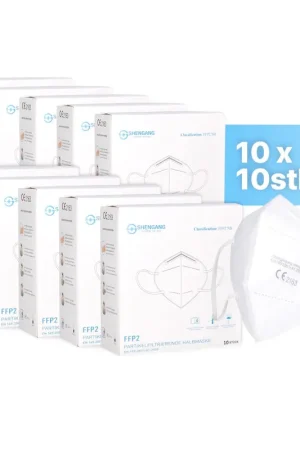 Meilleure Vente Shengang 100x FFP2 Masque CE certifié CE conforme aux normes pharmaceutiques protection de la bouche, du nez et de l'haleine 5-plis ISO9001:2015 / EN149 2001 A1:2009
