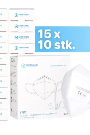 Masque Shengang 150x FFP2 certifié CE, protection buccale, respiratoire et nasale, conforme à la pharmacie, 5 couches ISO9001:2015 / EN149 2001 A1:2009 Meilleur Prix