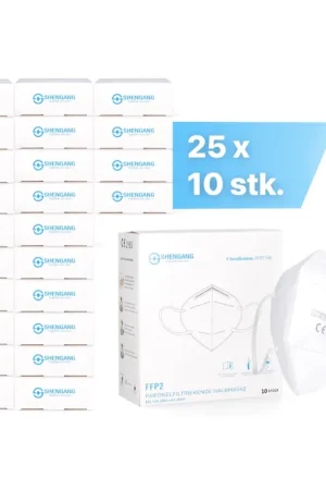 Certifié Masque Shengang 250x FFP2 certifié CE, protection buccale, respiratoire et nasale, conforme à la pharmacie, 5 couches ISO9001:2015 / EN149 2001 A1:2009