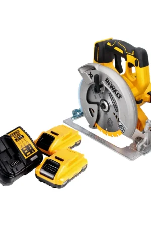 Promotion Scie circulaire sur batterie DeWalt DCS 570 L2 18 V 184 mm sans balais + 2 batteries 3,0 Ah + chargeur