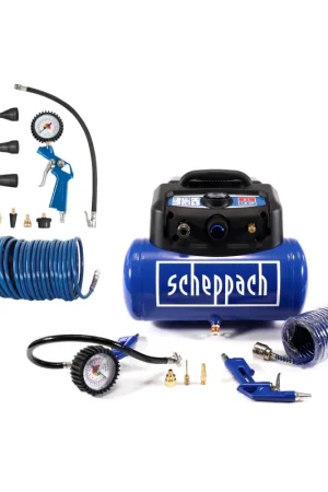 Compresseur Scheppach HC06 1200 W 6 litres 8 bar (5906132901) + jeu d'accessoires 13 pièces (7906100735) Prix Choc