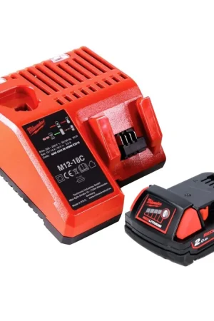 Offre Spéciale Milwaukee M18 B2 Batterie 18 V 1x 2,0 Ah (1x 4932430062) + Chargeur M12-18C 12-18 V (4932352959)