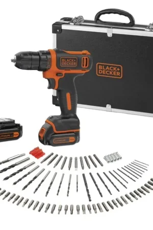 Offre Du Jour BLACK & DECKER BDCDD12BAFC-QW Perceuse-visseuse sans fil + 2x Batteries 1,5 Ah+ Chargeur + Set d'accessoires-100 pcs. + Coffret