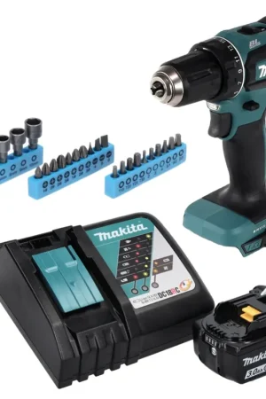Makita DDF 485 RF1 Perceuse visseuse sans fil 50 Nm, 18 V, sans balais + 1x Batterie 3,0 Ah + Chargeur + Set de douilles à embouts 26 pièces Offre Limitée