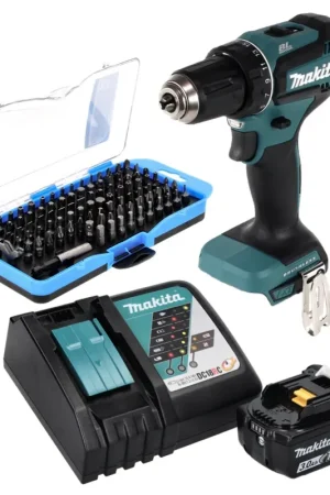 Makita DDF 485 RF1 Perceuse visseuse sans fil 50 Nm, 18 V, sans balais + 1x Batterie 3,0 Ah + Chargeur + Set d'embouts 100 pcs. Pas Cher