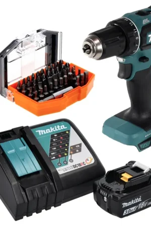 Meilleure Vente Makita DDF 485 RF1 Perceuse-visseuse sans fil 50 Nm, 18V, sans balais + 1x Batterie 3,0 Ah + Chargeur + Set d'embouts 40 pièces