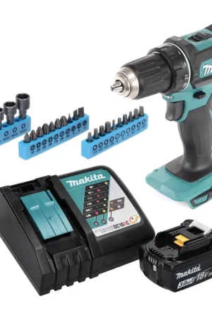 Makita DDF 482 RF1 Perceuse-visseuse sans fil 62Nm 18V + 1x Batterie 3,0Ah + Chargeur + Set de clés à douilles - 26 pcs. Offre Limitée