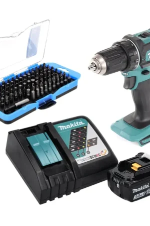 Meilleure Vente Makita DDF 482 RF1 perceuse-visseuse sans fil 18 V 62 Nm + 1x batterie 3,0 Ah + chargeur + jeu d'embouts 100 pièces