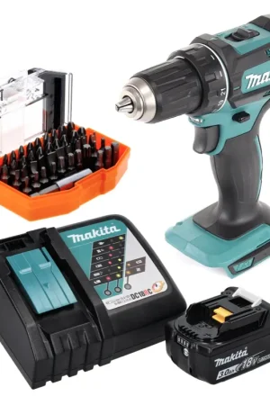 Nouvelle Collection Makita DDF 482 RF1 Perceuse-visseuse sans fil 62Nm 18V + 1x Batterie 3,0Ah + Chargeur + Set d'embouts - 44 pcs.