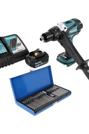 Makita DDF 458 RF1 Perceuse-visseuse sans fil 18 V 91 Nm + 1x Batterie 3,0 Ah + Chargeur + Jeu d'embouts - 40 pièces Nouvel Arrivage