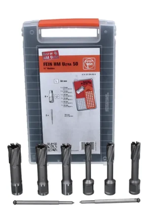 Meilleur Prix FEIN HM Carotteuse Ultra 50 jeu d'accessoires - 8 pièces. ( 63127276020 ) 3/4" Weldon 12 - 22 mm