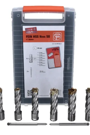 Super Prix FEIN HSS Carotteuse Ultra 50 jeu d'accessoires - 8 pièces. ( 63134999063 ) 3/4" Weldon 12 - 22 mm