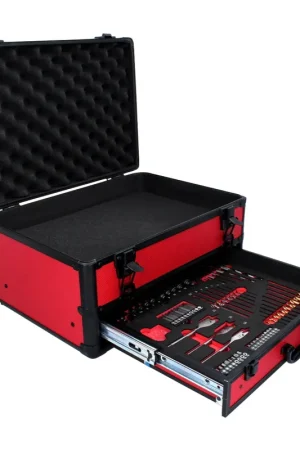 Réduction Toolbrothers TX Coffret de transport en aluminium rouge pour visseuse à percussion et Perceuse visseuse à percussion sans fil + Set de forets, 70 pcs. + Insert cubique en mousse