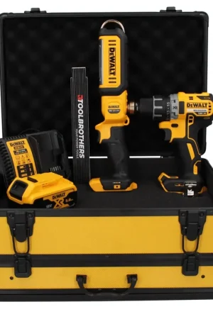 Perceuse-visseuse sans fil DeWalt DCD 791 P1 TX 18 V 70 Nm sans balais + lampe à batterie DCL 050 18 V + 1 batterie 5,0 Ah + chargeur + mètre pliant + coffret TX Top Vente