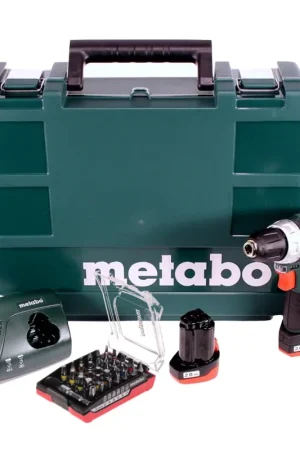 Perceuse-visseuse sans fil Metabo Power Maxx BS 10.8 10,8 V + 2 batteries 2,0 Ah + chargeur + jeu d'embouts 32 pièces + coffret Top Vente