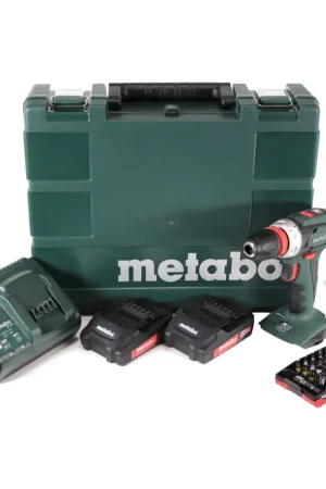 Metabo BS 18 Quick perceuse-visseuse sans fil 18 V 48 Nm + 2 batteries 2,0 Ah + chargeur + jeu d'embouts 32 pièces + coffret Produit De Marque