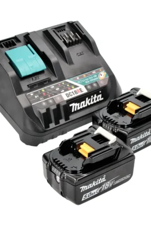 Certifié Makita Kit de source d'alimentation 18 V avec - 2x Batteries BL 1850 B 5,0 Ah (2x 197280-8) + Chargeur multi-rapide DC 18 RE (198720-9)