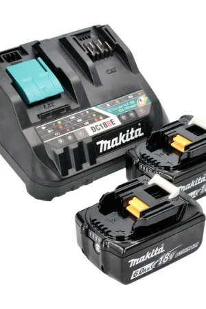 Makita Power Source Kit 18 V avec - 2x Batteries BL 1860 B 6,0 Ah (2x 197422-4) + Chargeur rapide multiple DC 18 RE (198720-9) Bon Marché