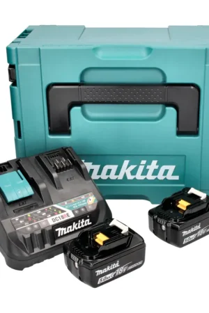 Makita Power Source Kit 18 V avec - 2x Batteries BL 1850 B 5,0 Ah (2x 197280-8) + Chargeur rapide multi DC 18 RE (198720-9) + Makpac Expédition Rapide