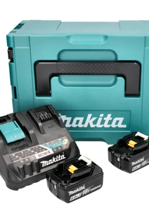 Makita Power Source Kit 18 V avec - 2x Batteries BL 1860 B 6,0 Ah (2x 197422-4) + Chargeur rapide multi DC 18 RE (198720-9) + Makpac Affaire À Saisir