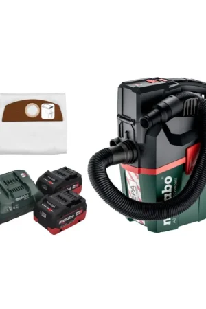 Top Vente Metabo AS 18 HEPA PC Aspirateur à batterie compact 18 V Aspirateur eau et poussière 6 l avec fonction soufflante + 2x batteries 5,5 Ah + chargeur + 5x sacs filtrants