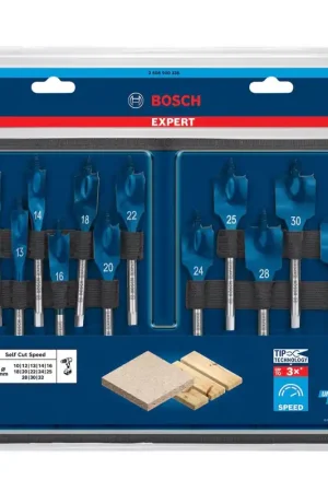 Bosch EXPERT SelfCut Speed Jeu de mèches à bois plates 10 - 32 mm 13 pièces ( 2608900336 ) pour le bois - Successeur de 2608587010 Expédition Rapide