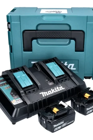 Makita Power Source Set de 2 Batteries BL1860B 6,0Ah 18V + Chargeur rapide double DC18RD + Coffret Makpac (2x 197422-4) (196933-6) Dernière Chance