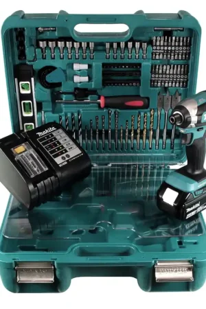 Réduction Makita DTD 153 STTK Perceuse visseuse à percussion sans fil 18 V + 1x Batterie 5,0 Ah + Chargeur + Set d'accessoires, 101 pcs.