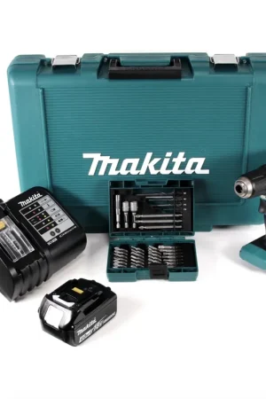 Acheter En Ligne Makita DDF 483 ST1 18 V Perceuse visseuse sans fil Brushless verte + 1 x Batterie BL 1850 5,0 Ah + Chargeur DC 18 SD + Coffret de transport + Set de 38 Embouts et Forets
