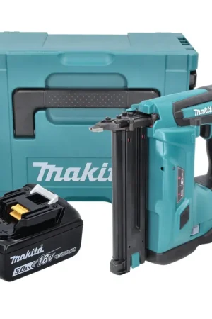 Produit De Marque Makita DBN 500 T1J Cloueur pneumatique sans fil 15-50 mm 90° 18 V + 1x Batterie 5,0 Ah + Coffret MakPac - sans chargeur