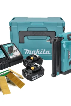 Makita DBN 500 RTJ Cloueuse sans fil 15-50 mm 90° 18 V + 2x Batteries 5,0 Ah + Chargeur + 20000x Clous de tête 50 mm + Coffret MakPac Prix Promo