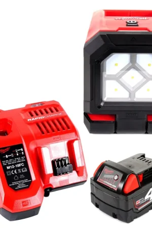 Projecteur de chantier Milwaukee M18 PAL-401C Lampe à batterie Li-Ion 18 V + 1 batterie 4,0 Ah + chargeur Meilleur Prix