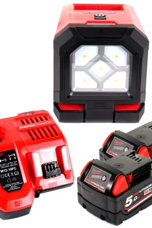 Achat Immédiat Milwaukee M18 PAL-502C2 Éclairage de zone à tête pivotante sans fil Li-Ion 18 V + 2 x Batteries 5,0 Ah + Chargeur