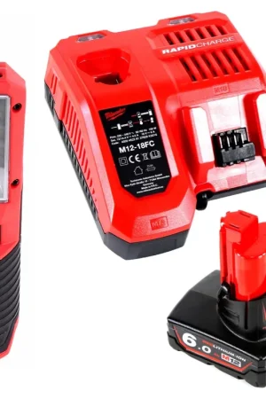 Vente Flash Milwaukee M12 SL-601C Baladeuse sans fil LED 12 V + 1x Batterie 6,0 Ah + Chargeur