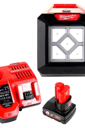 Milwaukee M12 AL-601C Projecteur de chantier sans fil, 12 V Li-Ion + 1x Batterie 6,0 Ah + Chargeur Usine Directe