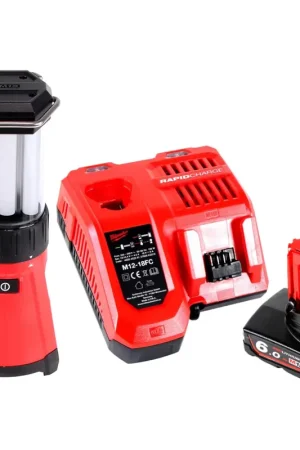 Top Vente Milwaukee M12 LL-601C Lanterne de chantier sans fil LED 12 V Li-Ion + 1x Batterie 6,0 Ah + Chargeur