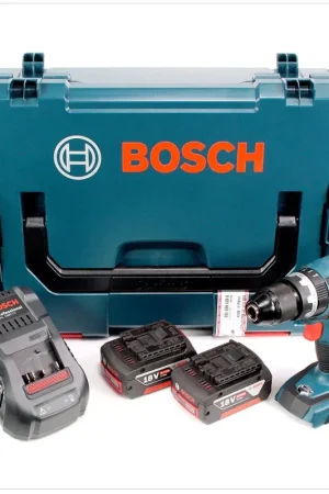 Prix Promo Bosch GSB 18 V-EC Perceuse visseuse à percussion sans fil 2016, nouvelle version, mandrin métallique + 2x Batteries GBA 6 Ah + Chargeur + L-Boxx