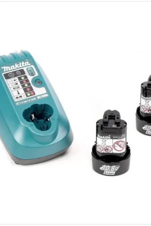 Dernier Modèle Makita Set Power Source 10,8V: 2x Batteries BL1013 1,3Ah + Chargeur DC10WA