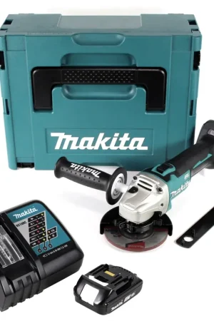 Meuleuse d'angle sur batterie Makita DGA 454 RA1J 18 V 115 mm + 1x batterie 2,0 Ah + chargeur + Makpac Promotion